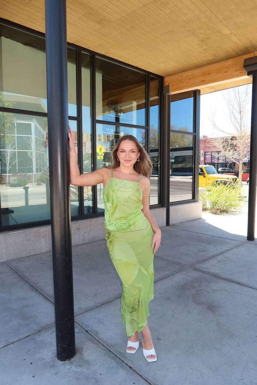 NEW EMORY PARK botanical orchid mesh cami top in green